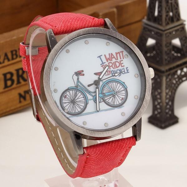 Bicycle Pattern Wristwatch Red - DiyosWorld