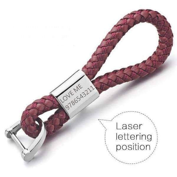 Custom Lettering Woven Leather Keychain Red - DiyosWorld
