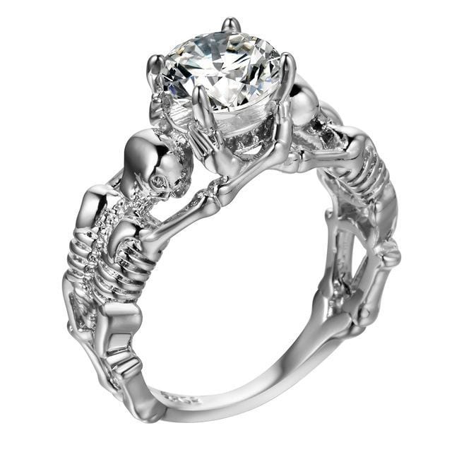 Rings Punk Style Elegant Skeleton Ring 5 / white stone silver - DiyosWorld
