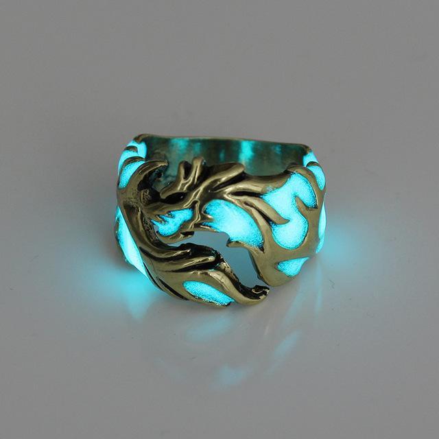 Rings Luminous Unisex Dragon Ring Bronze with Blue Light / 7 - DiyosWorld