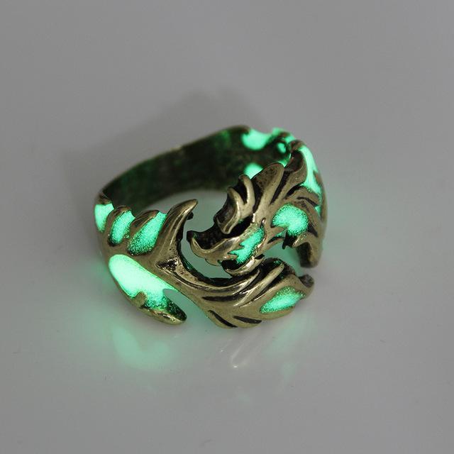 Rings Luminous Unisex Dragon Ring Bronze with Green Light / 7 - DiyosWorld