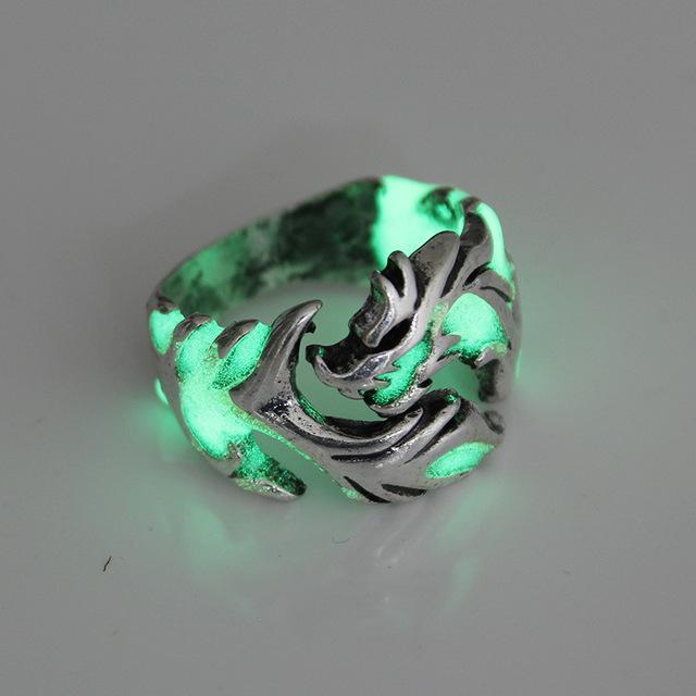 Rings Luminous Unisex Dragon Ring Silver with Green Light / 7 - DiyosWorld