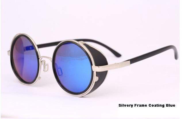 Vintage Round Sunglasses Silvery Coating Blue - DiyosWorld