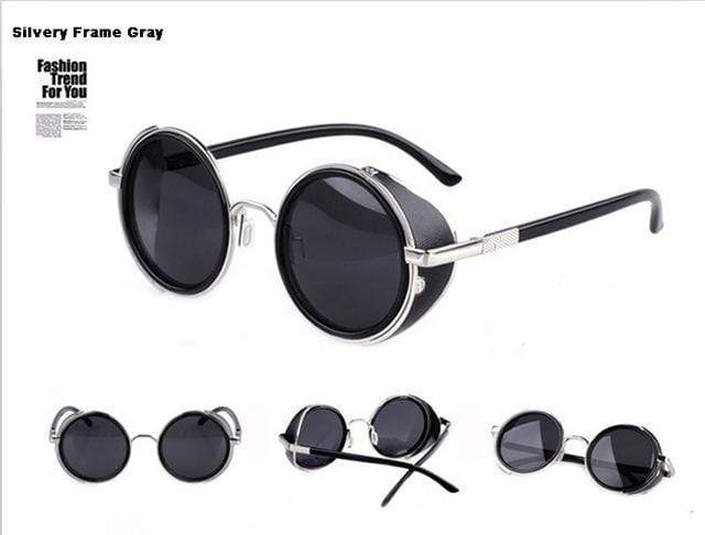 Vintage Round Sunglasses Silvery Frame Gray - DiyosWorld