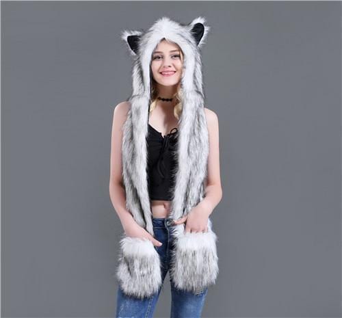 Skullies & Beanies Animal Printed Faux Fur 3 in 1 Scarf White & Black - DiyosWorld