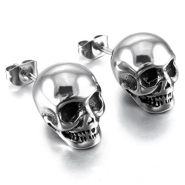 Stud Earrings Punk Skull Unisex Earrings Silver - DiyosWorld