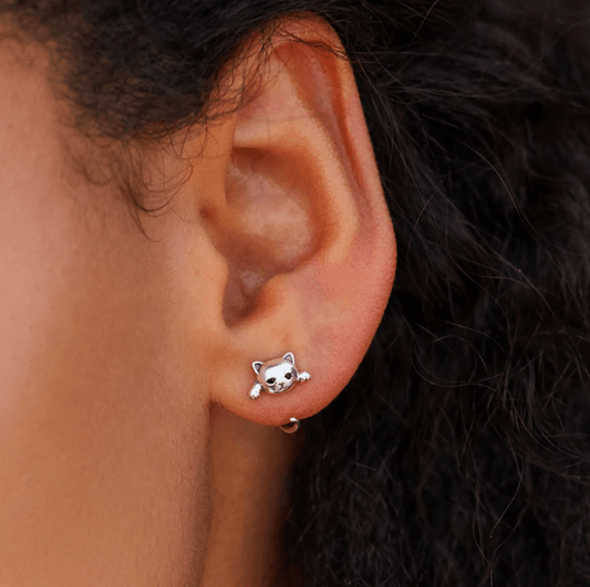 Stud Earrings DIYOS™ Sterling Silver Cat Earrings - DiyosWorld