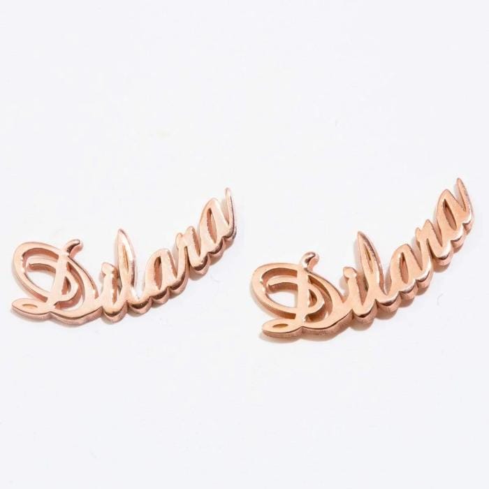 Stud Earrings Pair of Custom Name Earrings 18K Rose Gold - DiyosWorld