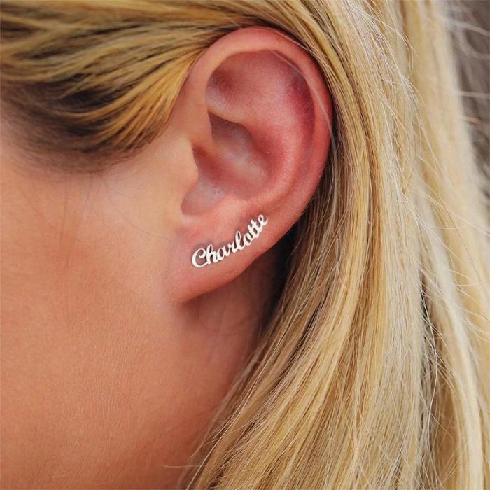 Stud Earrings Pair of Custom Name Earrings - DiyosWorld