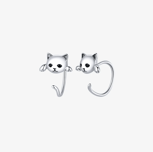Stud Earrings DIYOS™ Sterling Silver Cat Earrings (Pair) - DiyosWorld