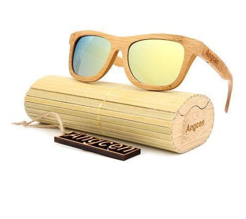 Sunglasses Bamboo Hanndmade Retro Vintage Wooden Sunglasses Gold - DiyosWorld