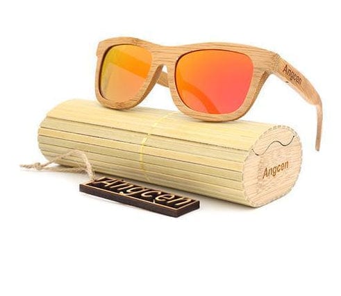 Sunglasses Bamboo Hanndmade Retro Vintage Wooden Sunglasses Red - DiyosWorld
