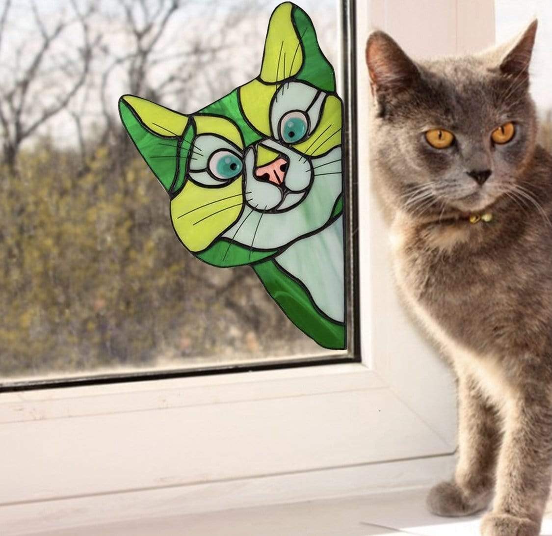 Wall Stickers Designer Cute Cat Stickers Green - DiyosWorld