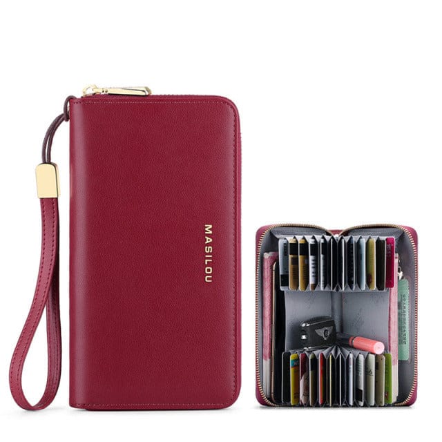 Wallets Unisex Anti theft-Card Multi-compartment Wallet Red wine - DiyosWorld
