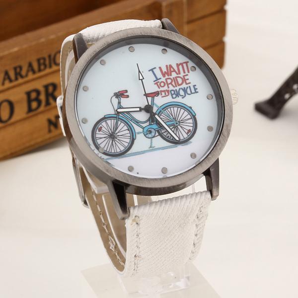 Bicycle Pattern Wristwatch White - DiyosWorld