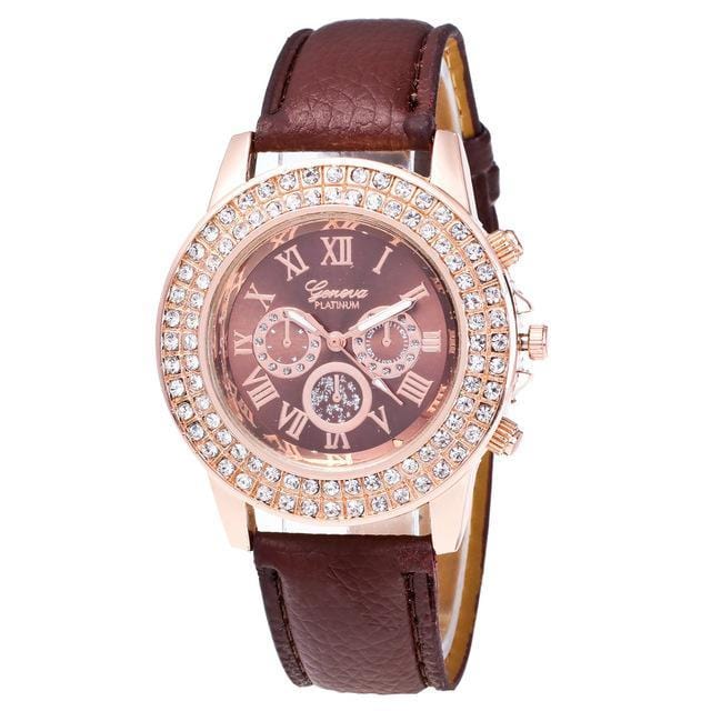 Women's Watches Luxury Rhinestone Crystal Watch Brown - DiyosWorld