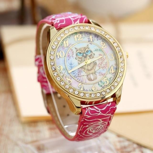 Women's Watches Super Cute Owl Design Watch Hot Pink - DiyosWorld
