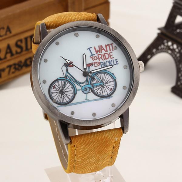 Bicycle Pattern Wristwatch Yellow - DiyosWorld